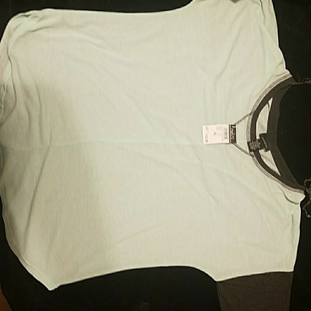 Mint green top with gray short sleeves